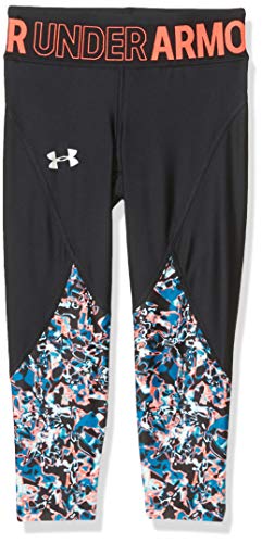 Under Armour HeatGear - Pantaloni da Ragazza con Stampa alla Moda, Bambina, Pantaloni, 1353241, Nero (001)/Argento Metallizzato, Youth XS