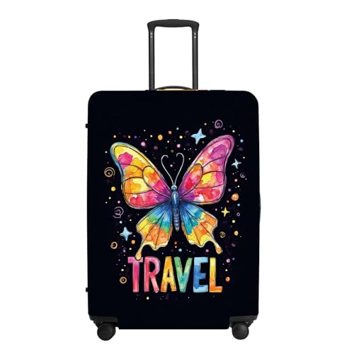 Image of Colorful Butterfly Stars Suitcase Cover, UV Resistant Stretchable Luggage Protector, Travel Gear for Women, Vibrant Vacation Accessories Gifts