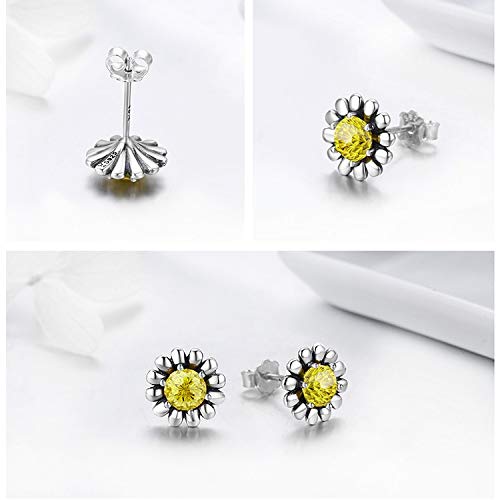 Pendientes plata 925 margarita amarilla antialérgicos joya de tuerca 4