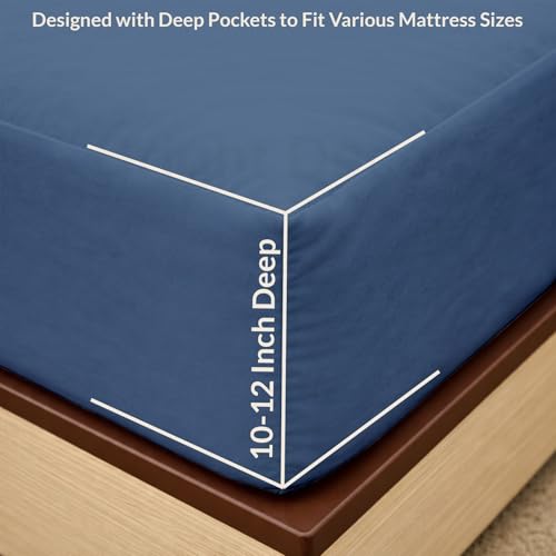 Image of 100% Waterproof Mattress Protector Queen Size Bed 60x75 Inch, Non Woven Fabric Fitted Mattress Cover with Elastic, Waterproof Bed Protector, Hypoallergenic, 10 Inch Deep Pocket - Navy Blue