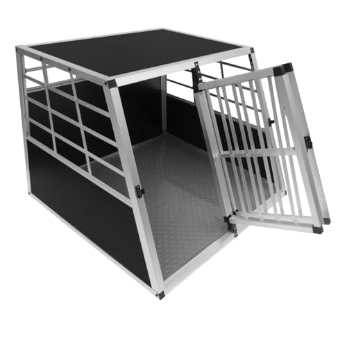 Cage de Transport en Aluminium 90 x 97 x 69 cm - 2 Portes - Angle 65° Avant et 90° Arrière - Parfaite pour Animaux Format Large Chien Chat Lapin Trapèze...