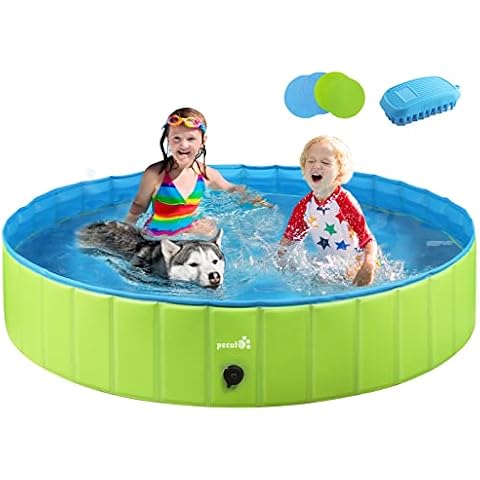 Pecute Hundepool Schwimmbad für Hunde und Katzen(160 * 30cm,600L),Swimmingpool Hund Planschbecken Hundebadewanne Faltbarer Pool mit rutschfestem PVC, für Kinder und Hund Katze XL Grün Cover