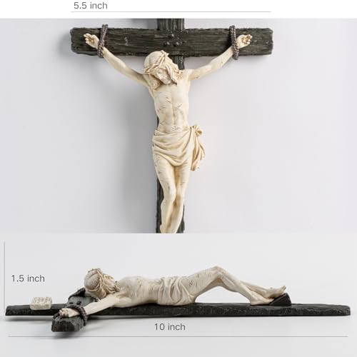 DevotedWalls 10" H Catholic Realistic Crucifix for Wall,Realistic Jesus Chirst Cross for Church,Chapels and Home Table,Altar Cross,Domestic Altar,Catholic Gift, Religious Gift,Lifelike Crucifixion Christ Wound for Meditation (Black and White) - Thumbnail 2