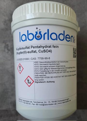 Laborladen - Sulfato de cobre pentahidratado (sulfato de cobre (II), CuSO4, para laboratorio, taller, cultivo de cristales o piscina)