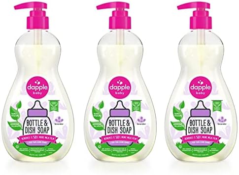 Dapple Baby, Bottle and Dish Soap Dish Liquid Plant Based Hypoallergenic 1 Pump Included, Packaging May Vary, Fragrance Free, 16.9 Fl Oz (Pack of 3)