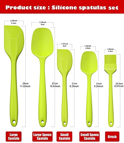 Image of P-Plus International Silicone Spatula Set 5-Piece - 446F Heat-Resistant Baking Spoon Spatula - Seamless One-Piece Design- Non-Stick Silicone Stainless Steel Core (Spatula Set of 5 Green)