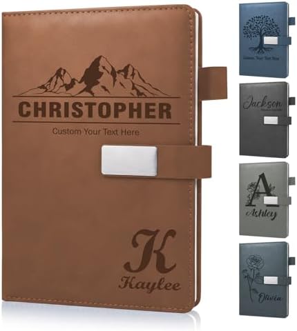 Personalized Journal Notebook with Name, Custom Text Leather Note...