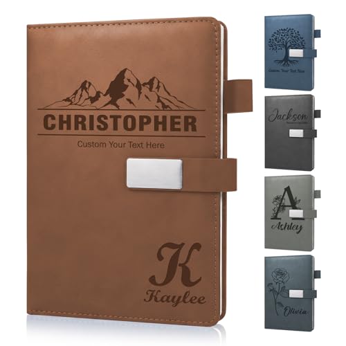 Personalized Journal Notebook with Name, Custom Text Leather Notebooks, 20+