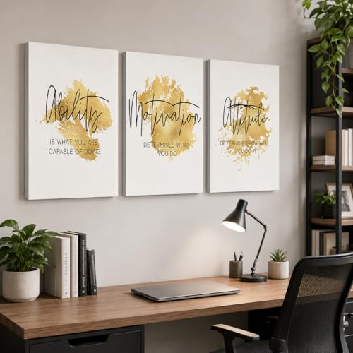 Office Wall Art-3 Panel Motivational Wall Art, Inspirational Quotes Canvas Art for Home Office, Positive Quote Wall Art, Entrepreneur Words Poster Frame 12'x18'x3Pcs