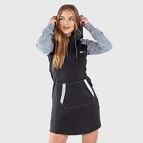 SMILODOX Ladies Sweatkleid Godetevi | Abito con Cappuccio per Fitness e Tempo Libero | Hoody Oversize |. Maglione - Pullover Sportivo - Felpa, Size:XS, Colorazione:Antracite/Grigio