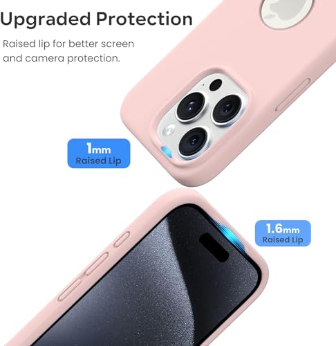 Image of Elzzi Microfiber Logo Cut Cover Compatible for iPhone 15 Pro Case Liquid Silicone Cases Full Body 4 Layer Protective Covers Shockproof Back Cover with High Raised Camera Lips- Sand Pink