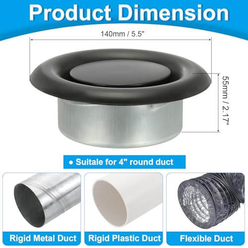 PATIKIL 4 Inch Round Ceiling Diffuser, Metal Adjustable Wall Air Vent Diffuser Vent Duct Cover Exhaust Supply for Kitchen Bathroom Garage, Black by PATIKIL - Image 2