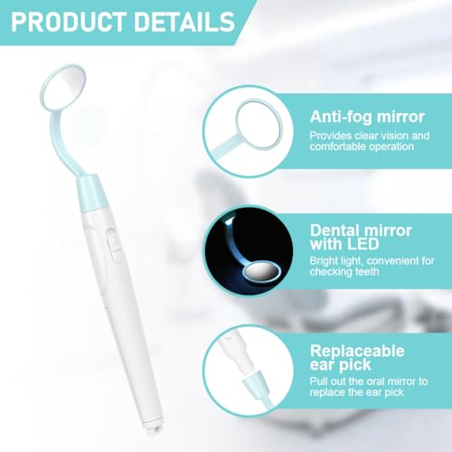 Flintronic Mundspiegel mit LED-Licht, Oral Dental Mirror, Antibeschlag Dentalspiegel mit 2 Beleuchtungsmodi, Mund Zahn Inspektion Spiegel, Wiederverwendbare LED Zahnpflegespiegel für Zahnpflege – Bild 4