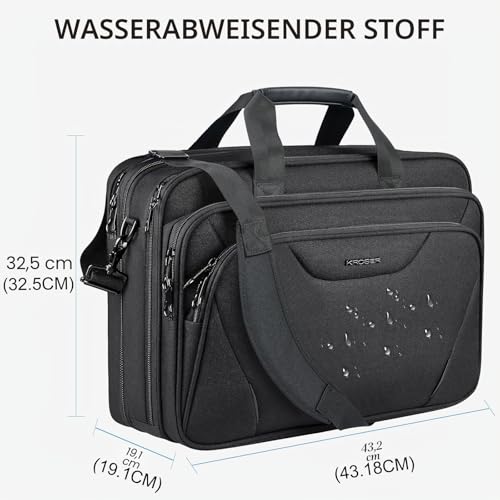 KROSER 18 Zoll Handtasche, Laptoptasche bis 17,3 Zoll, wasserdicht, dehnbar, Dokumententasche mit Schultergurt, für Reisen/Geschäft/Schule/Herren/Damen, Laptop Bag