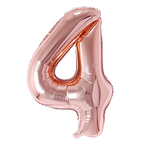 Ponmoo 34pouces Ballon Chiffre 4 Or Rose, No.4 Ballon Age Gonflable Anniversaire, 4 Ballons Numéro Anniversaire Chiffres Ballon 4 Or Rose Cover
