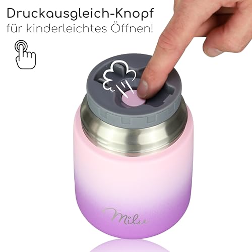Image of Milu Thermal Food Container 450 ml, Stainless Steel, Thermal Lunch Box, Soup Container to Go, Thermal Box for Keeping Warm Soups, Baby Porridge, Food Container, Porridge Warmer on the Go, Pink Purple