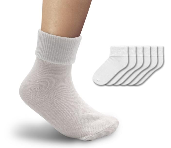 PICCOLO HOSIERY 6 Pairs Boys & Girls Cotton Ankle Socks – Triple Roll Cuff, School Uniform