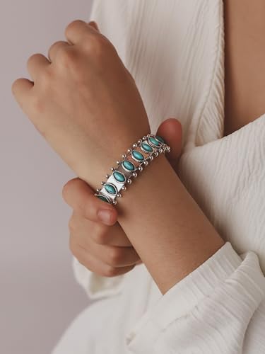 MINACHI Created Turquoise Bangle For Women - Oval Shape Cuff Bangle Jewelry3