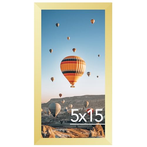 Image of JCJMY 5x15 Picture Frame Gold for Wall Hanging, Wall Mounting Horizontally or Vertically, 5 x 15 Wall Gallery Poster Photo Frame with Shatter Resistant Plexiglass, Gold