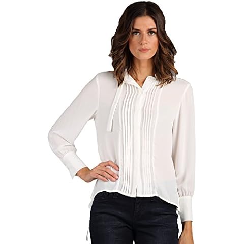 Standards & Practices Modern Women's Collar Tuxedo Pleat High Low Chiffon Blouse Size Large White Cover