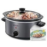 KOOC 4-Quart Slow Cooker, 3 Cooking Settings, Dishwasher...
