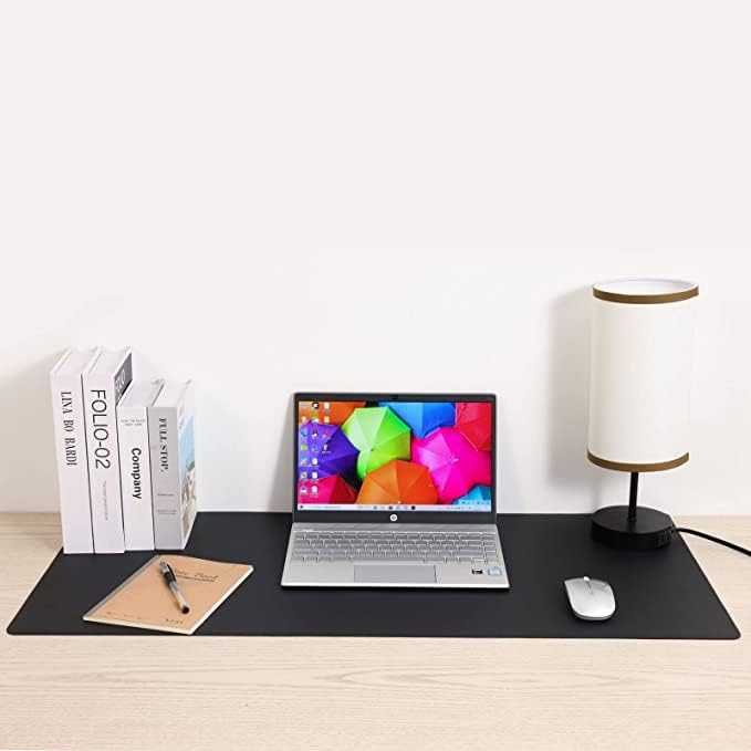 Image of AROPANA Vegan Leather Desk Mat | Large Reversible Mouse Pad & Computer Table Protector | Dual-Side Waterproof Extended Laptop Pad with Edge-Stitched Design (60x35CM, Black and Red)
