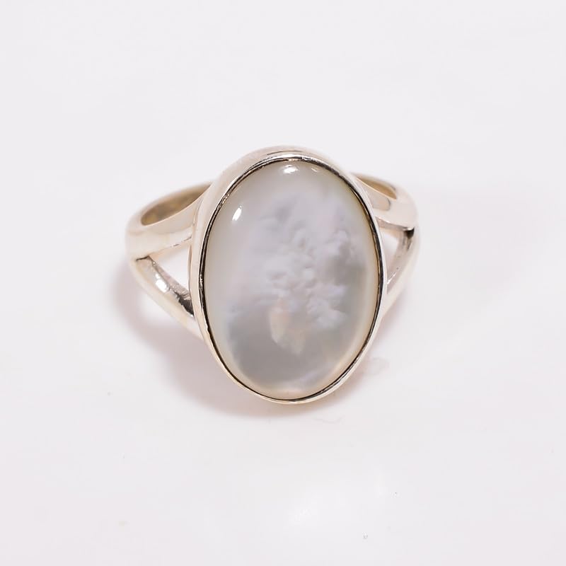 Bague faite à la main en argent et nacre, le cadeau idéal de promesse