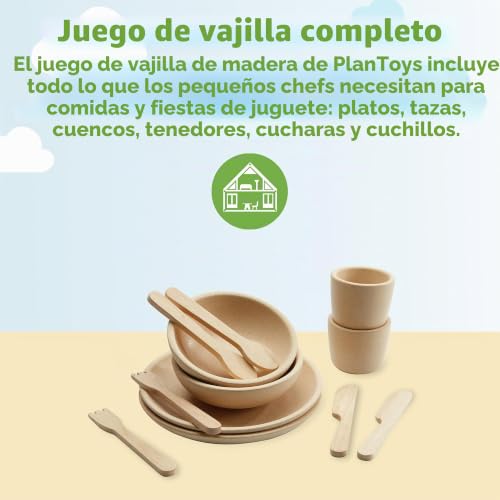 Set de platos, vasos y cubiertos PlanToys para bebés que aprenden a comer solos 2