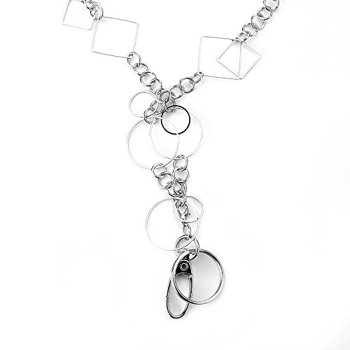 Luxianda Fashion Lanyard Id Necklaces Id Badge Holder For Women Geometrical Circles Stainless Steel Chain #TOP2