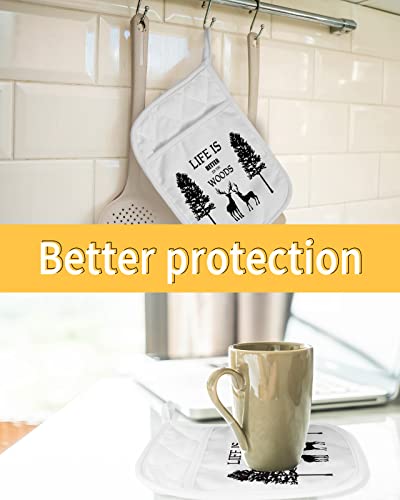 Christmas Tree Reindeer Pot Holders With Pocket For Kitchen, Heat-Resistant Potholders Set Of 2, Hot Pads Oven Mitts With Hanging Loops For Home Cooking Baking Microwave, Xmas Black #TOP6