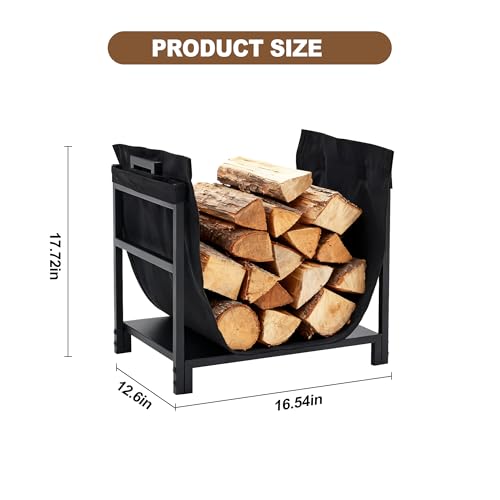 Image of DUMOS 18 Inch Firewood Rack Outdoor, Firewood Storage Rack | Heavy Duty Metal Log Holder, Indoor Fireplace, Patio Stand Tool, Stacker Organizer, Black