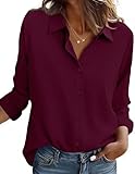 Zeagoo Button Down Shirts for Women Long Sleeve Burgundy Shirt Business Casual Tops Collared Work Blouses Spring Clothes L
