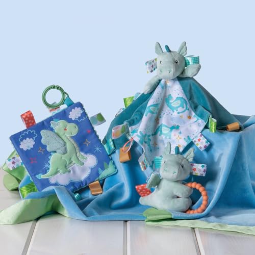 Doudou étiquettes Taggies couverture sécurité bébé 33x33 peluche dragon sensoriel