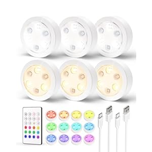 EZVALO Puck Lights with Remote,14 Colors RGB Under Cabinet Lighting,1200mAh Rechargeable Display Lights,LED Under Cabinet Lighs for Kitchen,Wireless Tap Lights for Shelf,Counter,Closet(6 Packs)