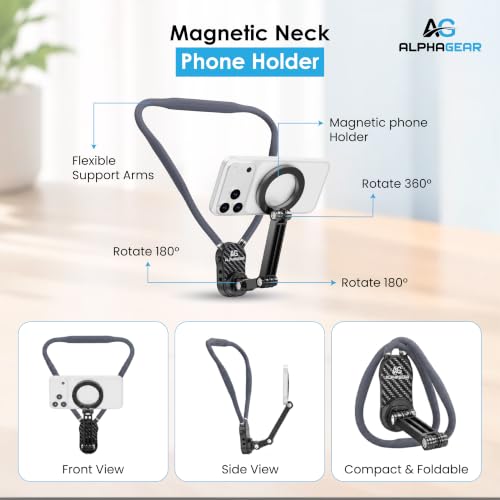 Image of ALPHAGEAR Magnetic Neck Phone Holder for Video Recording, Hands-Free POV Vlog Mount, Magnetic Phone Neck & Chest Stand for Selfies, Content Creation & Live Streaming.