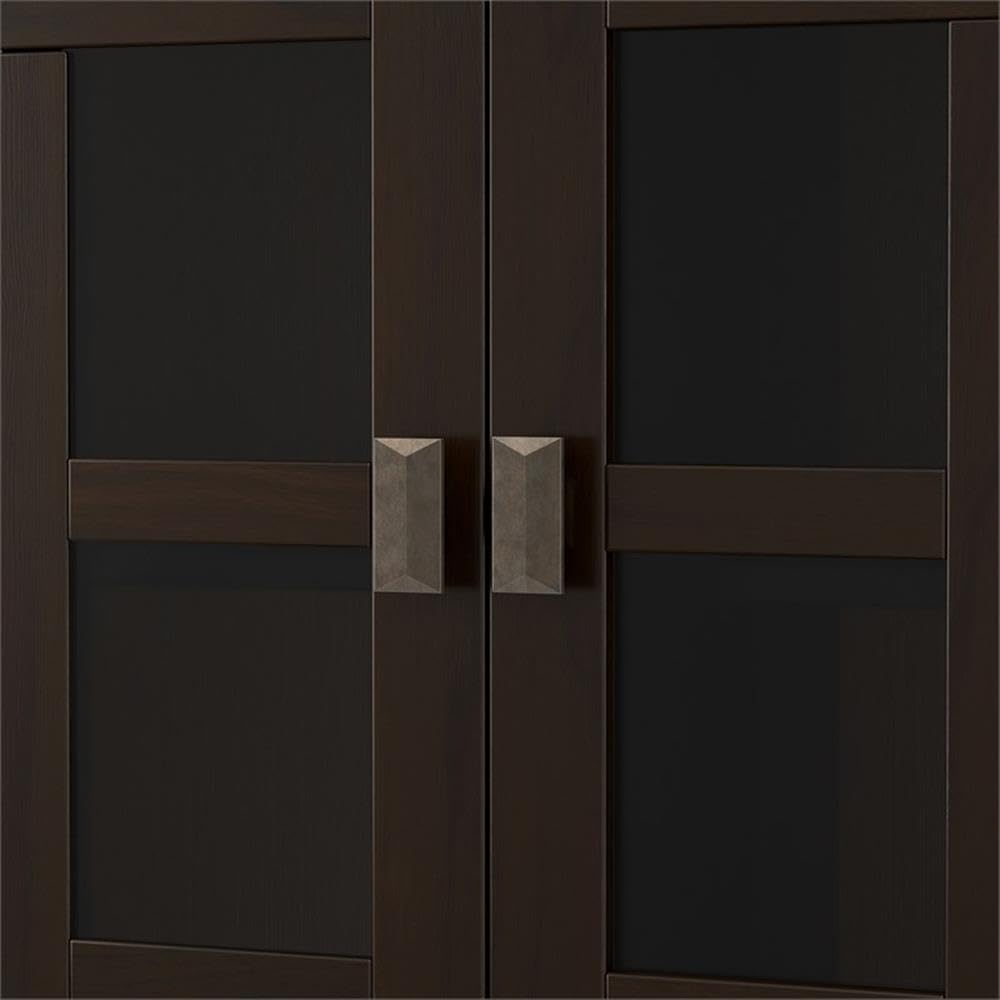 BOWERY HILL 38" Wood Medium Cabinet, Tobacco Brown Finish, Tempered Glass Doors, 4 Adjustable Shelves, Transitional Multipurpose Storage for Living Room, Entryway, Bedroom or Dining Room