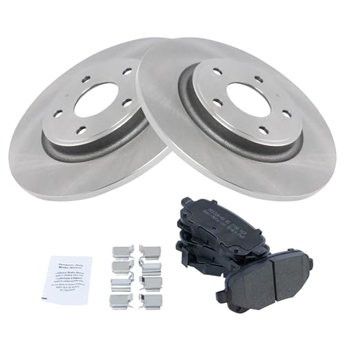 Image of TRQ Rear Brake Pad and Rotor Set Semi Metallic Rotors Compatible with 2012 Dodge Journey