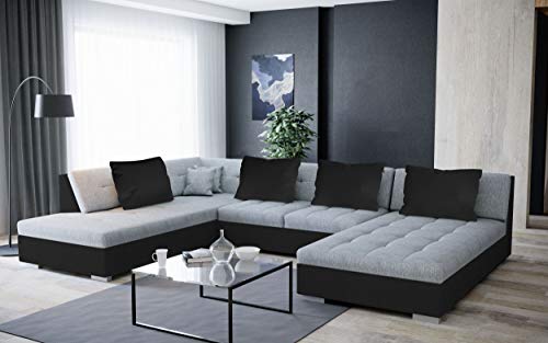 Tendencio Canapé d'angle Convertible Otis sans accoudoir, Angle Gauche Gris et Noir