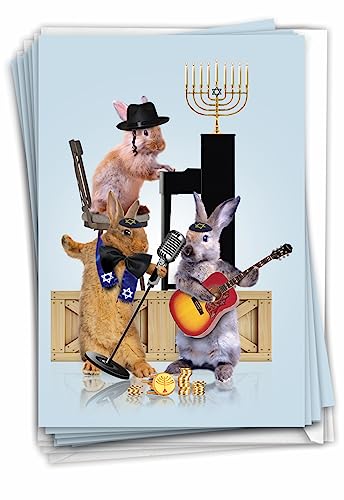 Cartes de vœux Menorah lapins 12 pièces pour accompagner vos cadeaux