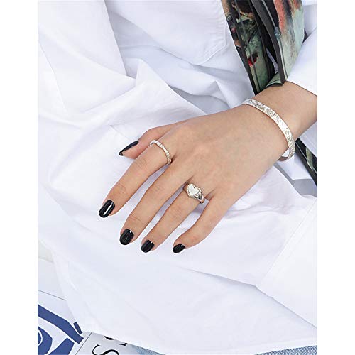 Vintage Heart S925 Sterling Silver Ring for Women Girls Dainty Engagement Promise Love Expandable Open Finger Statement Stacking Rings Adjustable Fashion Valentine Mother's Anniversary Jewelry (Shell Pearl)2