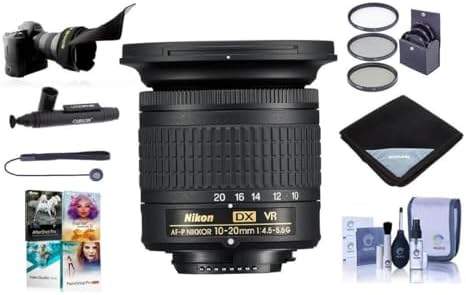 Nikon AF-P DX NIKKOR 10-20mm f/4.5-5.6G IF VR ZoomLens - Bundle with 72mm Filter Kit, Lens Wrap 15x15, Flex Lens Shade, Cleaning Kit, Capleash II,Lenspen Cleaner, Software Package