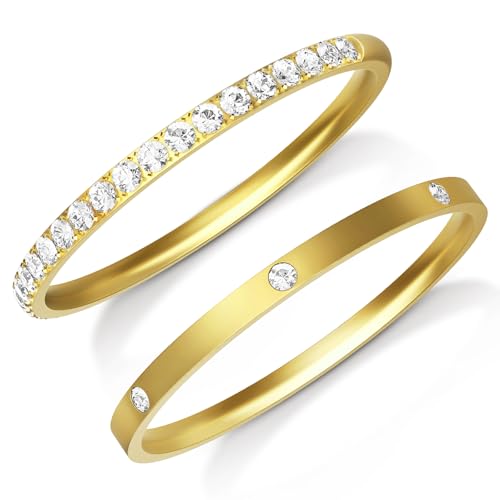 2-Pack 14K Gold Plated Stacking Rings for Oura Ring Gen 4/Oura Ring Gen 3, Cubic Zirconia Simulated Diamond Stack Rings for Women2