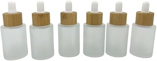 Frosted Glass Dropper Bottles 30ml/1 oz 6 PACK,Essential Oil Bottles With Eye Dropper And Bamboo Lids Perfume Sample Vials Essence Liquid Cosmetic Containers