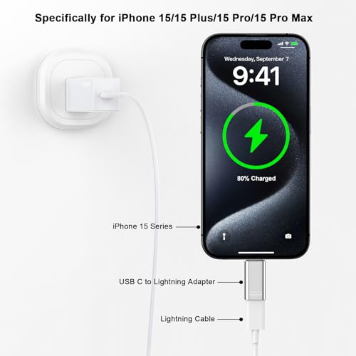 [MFi Certified] Lightning to USB C Adapter, 2 Pack Lightning Female to USB C Male Adapter Connector for iPhone 15/15 Plus/15 Pro/15 Pro Max/iPad Pro/Air/Mini, Support Fast Charging & Data Sync - Thumbnail 2