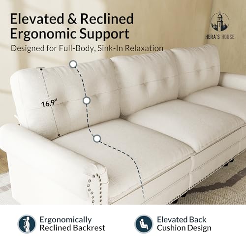 Image of HERA'S HOUSE 3 Pieces Modular Sectional Sofa Sets, Mid-Century Modern Couch Set with Loveseats, Comfy Cloud Couch with Nailhead Trim, 6-Seater Deep Seat Sofa for Living Room, Linen Beige