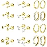 Matomtak 12ペア サージカルステンレス ピアス セット ネジ式 金属アレルギー対応 ボール フープ ジルコン ピアス シンプル 両耳 ァースト セカンドピアス アクセサリー ゴールド ヘリックスピアス