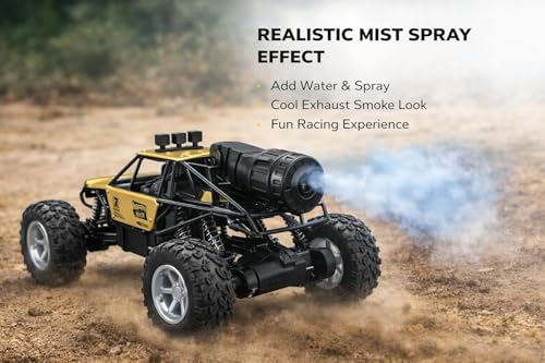 Image of Prime Brands Rock Crawler with HD Video Camera & Mobile App Control, 60+ Ft Range, Mist Spray Off-Road Truck, Rechargeable with Type-C Port, Shock Absorber All Terrain Toy Car with Gun Remote (Golden)