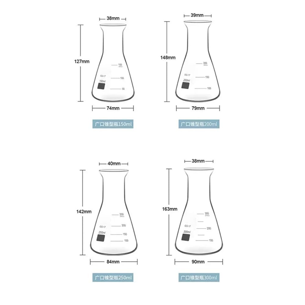 1 matraz Erlenmeyer de vidrio de laboratorio de 50 ml a 2000 ml, recipiente cónico for laboratorio, boca ancha.(2000ml)