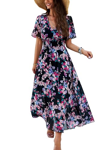 Robe bohème florale Krumba col en V plissée pour femme