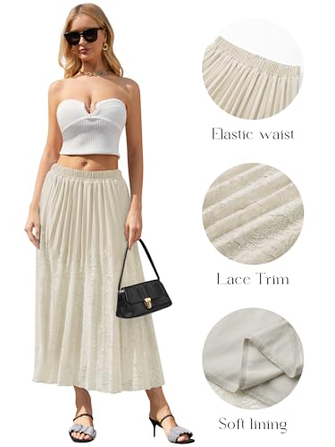 CYiNu Women's Lace Maxi Skirt Chiffon Tulle Elastic High Waist Boho Flowy Skirts(Beige,M) — view 4